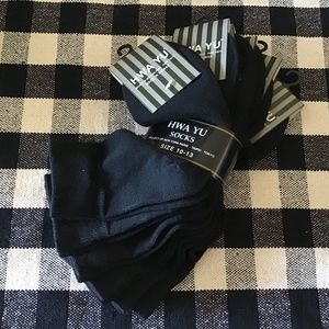 NWT lot of 6 HWA YU Men Cotton Crew socks black Made in TAI WAN 10-13